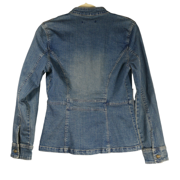 AMI Distressed Denim Trucker Jacket Women Small Blue Vintage Inspired Streetwear - Picture 3 of 6